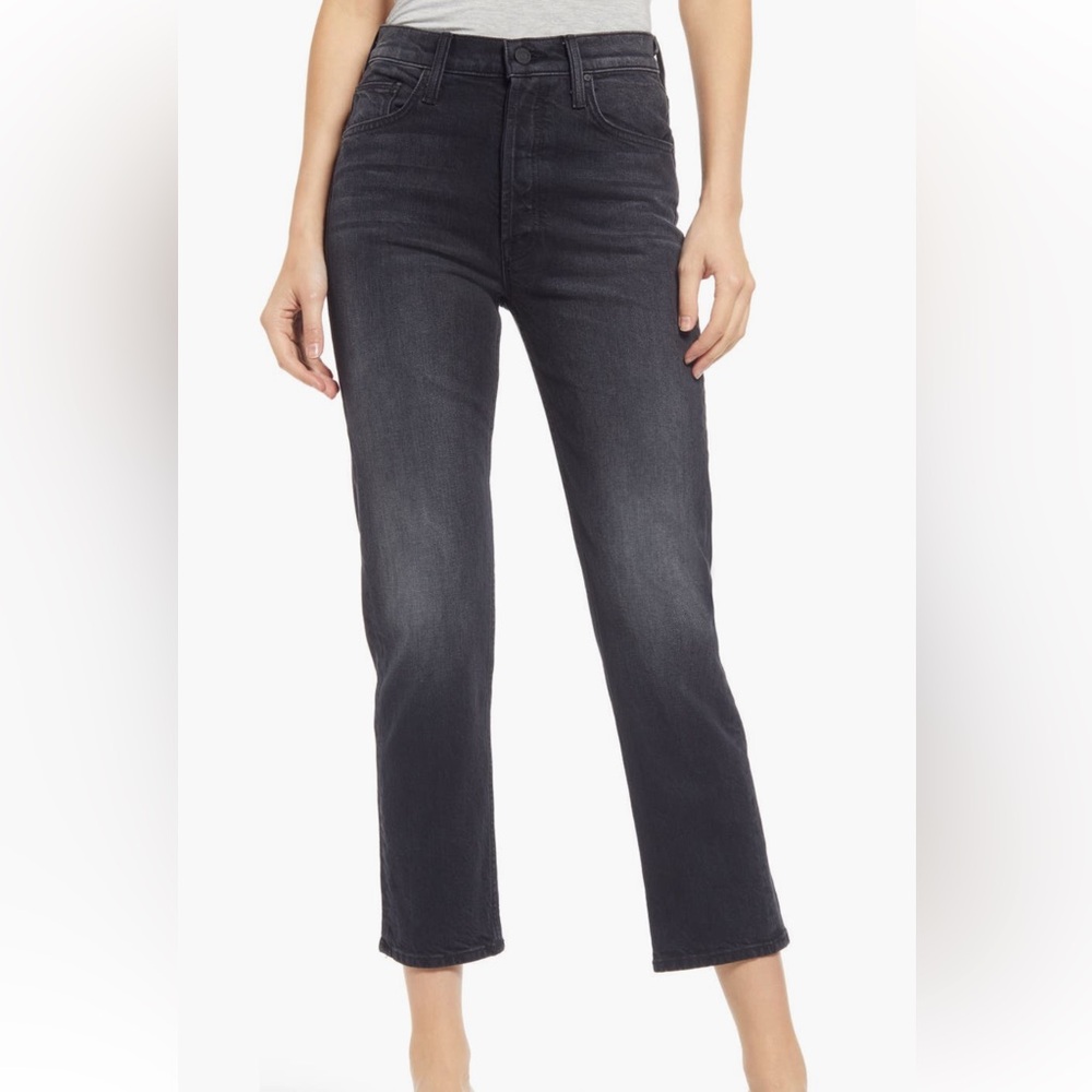 MOTHER the Tomcat High Waist Women's Dark Gray Lies Lies Lies Straight Leg Jeans
